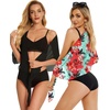 image:imageCHICGAL 2 Pieces Women Beach Sarong Bathing Suit Wrap Skirt Sheer Bikini Swimsuit Cover Ups for SwimwearBlack and Red Yellow Flowers