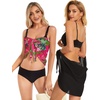 image:imageCHICGAL 2 Pieces Women Beach Sarong Bathing Suit Wrap Skirt Sheer Bikini Swimsuit Cover Ups for SwimwearBlack and Rose Red Leaves