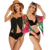 image:imageCHICGAL 2 Pieces Women Beach Sarong Bathing Suit Wrap Skirt Sheer Bikini Swimsuit Cover Ups for SwimwearBlack and Rose Red Leaves
