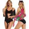 image:imageCHICGAL 2 Pieces Women Beach Sarong Bathing Suit Wrap Skirt Sheer Bikini Swimsuit Cover Ups for SwimwearBlack and Rose Red Leaves