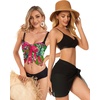 image:imageCHICGAL 2 Pieces Women Beach Sarong Bathing Suit Wrap Skirt Sheer Bikini Swimsuit Cover Ups for SwimwearBlack and Rose Red Leaves