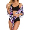 image:imageSwimsuit Coverups for Women Sarong Beach Bikini Wrap Sheer Short Skirt Chiffon Scarf for Swimwear 2026Black Purple Leaf