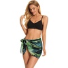 image:imageSwimsuit Coverups for Women Sarong Beach Bikini Wrap Sheer Short Skirt Chiffon Scarf for Swimwear 2026Dark Green Leaf