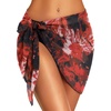 image:imageSwimsuit Coverups for Women Sarong Beach Bikini Wrap Sheer Short Skirt Chiffon Scarf for Swimwear 2026Deep Red Flowers