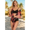 image:imageSwimsuit Coverups for Women Sarong Beach Bikini Wrap Sheer Short Skirt Chiffon Scarf for Swimwear 2026Deep Red Flowers