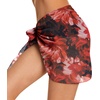 image:imageSwimsuit Coverups for Women Sarong Beach Bikini Wrap Sheer Short Skirt Chiffon Scarf for Swimwear 2026Deep Red Flowers