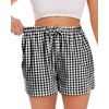 image:imageWomen Boxer Shorts Comfy Gingham Drawstring Pajama Bottom Plaid Casual Pants with PocketBlack