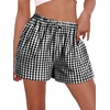 image:imageWomen Boxer Shorts Comfy Gingham Drawstring Pajama Bottom Plaid Casual Pants with PocketBlack