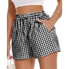image:imageWomen Boxer Shorts Comfy Gingham Drawstring Pajama Bottom Plaid Casual Pants with PocketBlack
