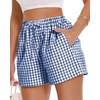 image:imageWomen Boxer Shorts Comfy Gingham Drawstring Pajama Bottom Plaid Casual Pants with PocketBlue