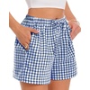 image:imageWomen Boxer Shorts Comfy Gingham Drawstring Pajama Bottom Plaid Casual Pants with PocketBlue
