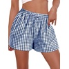 image:imageWomen Boxer Shorts Comfy Gingham Drawstring Pajama Bottom Plaid Casual Pants with PocketBlue