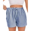 image:imageWomen Boxer Shorts Comfy Gingham Drawstring Pajama Bottom Plaid Casual Pants with PocketBlue