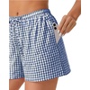 image:imageWomen Boxer Shorts Comfy Gingham Drawstring Pajama Bottom Plaid Casual Pants with PocketBlue