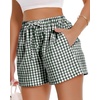 image:imageWomen Boxer Shorts Comfy Gingham Drawstring Pajama Bottom Plaid Casual Pants with PocketGreen