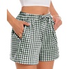 image:imageWomen Boxer Shorts Comfy Gingham Drawstring Pajama Bottom Plaid Casual Pants with PocketGreen