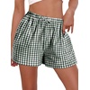image:imageWomen Boxer Shorts Comfy Gingham Drawstring Pajama Bottom Plaid Casual Pants with PocketGreen