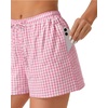 image:imageWomen Boxer Shorts Comfy Gingham Drawstring Pajama Bottom Plaid Casual Pants with PocketPink