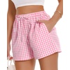 image:imageWomen Boxer Shorts Comfy Gingham Drawstring Pajama Bottom Plaid Casual Pants with PocketPink