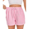 image:imageWomen Boxer Shorts Comfy Gingham Drawstring Pajama Bottom Plaid Casual Pants with PocketPink