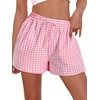 image:imageWomen Boxer Shorts Comfy Gingham Drawstring Pajama Bottom Plaid Casual Pants with PocketPink