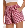 image:imageWomen Boxer Shorts Comfy Gingham Drawstring Pajama Bottom Plaid Casual Pants with PocketRed