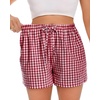image:imageWomen Boxer Shorts Comfy Gingham Drawstring Pajama Bottom Plaid Casual Pants with PocketRed