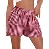 image:imageWomen Boxer Shorts Comfy Gingham Drawstring Pajama Bottom Plaid Casual Pants with PocketRed