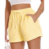 image:imageWomen Boxer Shorts Comfy Gingham Drawstring Pajama Bottom Plaid Casual Pants with PocketYellow