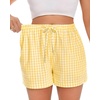image:imageWomen Boxer Shorts Comfy Gingham Drawstring Pajama Bottom Plaid Casual Pants with PocketYellow