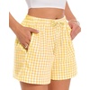 image:imageWomen Boxer Shorts Comfy Gingham Drawstring Pajama Bottom Plaid Casual Pants with PocketYellow