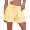 image:imageWomen Boxer Shorts Comfy Gingham Drawstring Pajama Bottom Plaid Casual Pants with PocketYellow