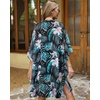 image:imageWomens Kimono Swimsuit Coverups Summer Beach Casual Loose Cardigans for Swimwear 2026Black Green Leaves