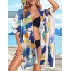 image:imageWomens Kimono Swimsuit Coverups Summer Beach Casual Loose Cardigans for Swimwear 2026Blue Yellow Flower