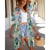 image:imageWomens Kimono Swimsuit Coverups Summer Beach Casual Loose Cardigans for Swimwear 2026Flower With Leaves