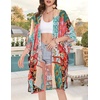 image:imageWomens Kimono Swimsuit Coverups Summer Beach Casual Loose Cardigans for Swimwear 2026Red Green Patchwork
