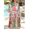 image:imageWomens Kimono Swimsuit Coverups Summer Beach Casual Loose Cardigans for Swimwear 2026Red Green Patchwork
