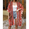 image:imageWomens Kimono Swimsuit Coverups Summer Beach Casual Loose Cardigans for Swimwear 2026Red Stripe Ethnic Print
