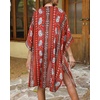 image:imageWomens Kimono Swimsuit Coverups Summer Beach Casual Loose Cardigans for Swimwear 2026Red Stripe Ethnic Print