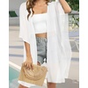 image:imageWomens Kimono Swimsuit Coverups Summer Beach Casual Loose Cardigans for Swimwear 2026Soild White