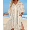 image:imageWomens Lace Bathing Suit Cover Up V Neck Beach Coverup Summer Swim Coverups Loose Bikini Beach Dress 2026Cream