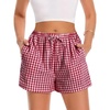 image:imageWomen Boxer Shorts Comfy Gingham Drawstring Pajama Bottom Plaid Casual Pants with PocketRed