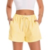 image:imageWomen Boxer Shorts Comfy Gingham Drawstring Pajama Bottom Plaid Casual Pants with PocketYellow