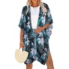 image:imageWomens Kimono Swimsuit Coverups Summer Beach Casual Loose Cardigans for Swimwear 2026Black Green Leaves