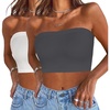 image:imageWomens Tube Tops Summer Bandeau Casual Crop Top Going Out Strapless Tank Basic Short Shirt2 Pieces Solid White dark Gray