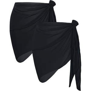 image:imageCHICGAL 2 Pieces Women Beach Sarong Bathing Suit Wrap Skirt Sheer Bikini Swimsuit Cover Ups for SwimwearBlack and Black