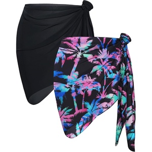 image:imageCHICGAL 2 Pieces Women Beach Sarong Bathing Suit Wrap Skirt Sheer Bikini Swimsuit Cover Ups for SwimwearBlack and Blue Pink Trees