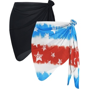 image:imageCHICGAL 2 Pieces Women Beach Sarong Bathing Suit Wrap Skirt Sheer Bikini Swimsuit Cover Ups for SwimwearBlack and Light Blue Stars