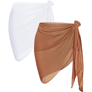 image:imageCHICGAL 2 Pieces Women Beach Sarong Bathing Suit Wrap Skirt Sheer Bikini Swimsuit Cover Ups for SwimwearWhite  Brown