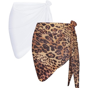 image:imageCHICGAL 2 Pieces Women Beach Sarong Bathing Suit Wrap Skirt Sheer Bikini Swimsuit Cover Ups for SwimwearWhite  Brown Leopard